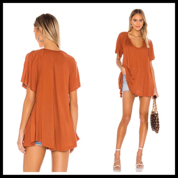 FREE PEOPLE BOHO FLOWY TUNIC TEE V-NECK TOP A3C - Picture 7 of 16